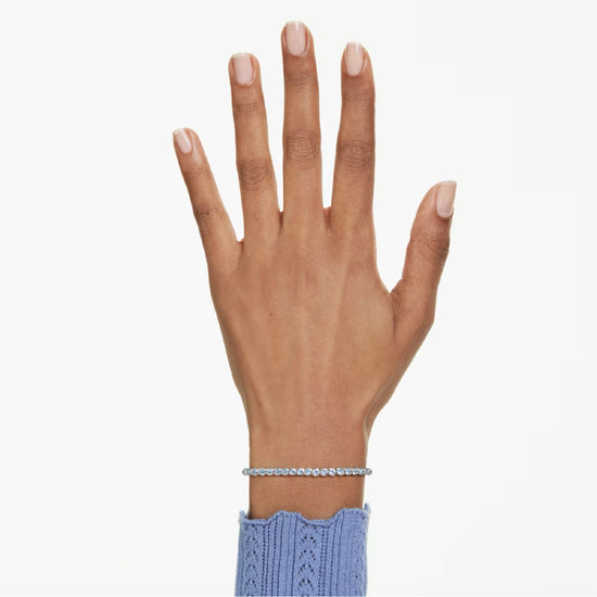 Bracciale tennis rodiato Swarovski con cristalli azzurri Regolabile 16,5-18,5 cm