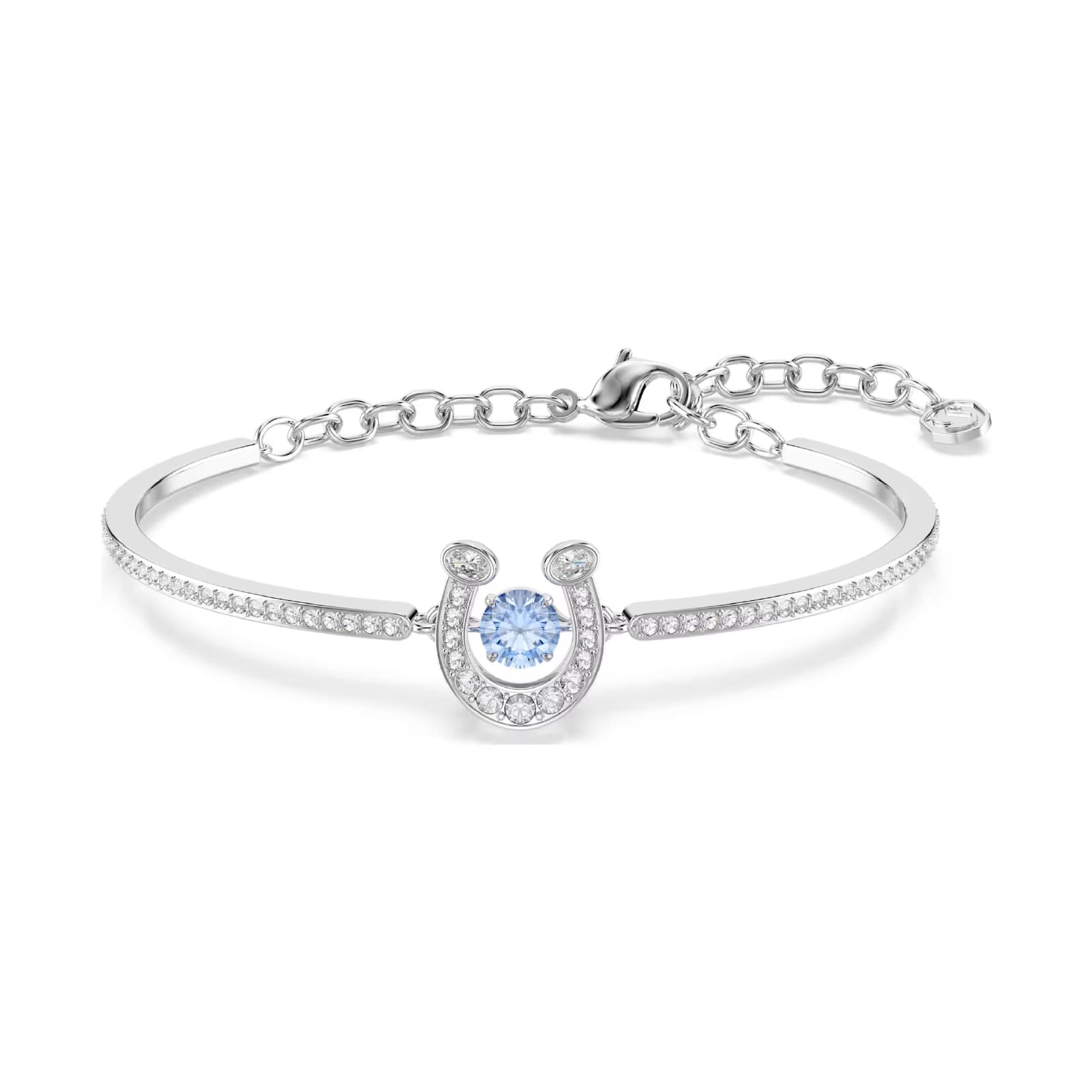 Bracciale Swarovski ferro di cavallo centrale e zircone blu 17,5 cm