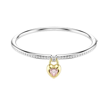 Bracciale rigido Swarovski pendente cuore e zircone rosa 17 cm