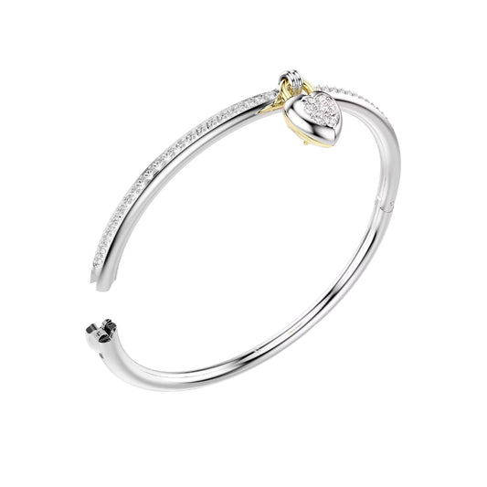 Bracciale rigido Swarovski pendente cuore e zircone rosa 17 cm