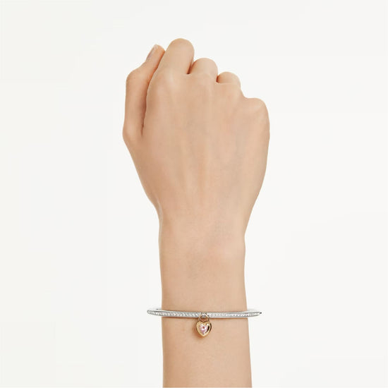 Bracciale rigido Swarovski pendente cuore e zircone rosa 17 cm