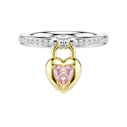 Anello Swarovski con cuore pendente dorato e zircone rosa 12