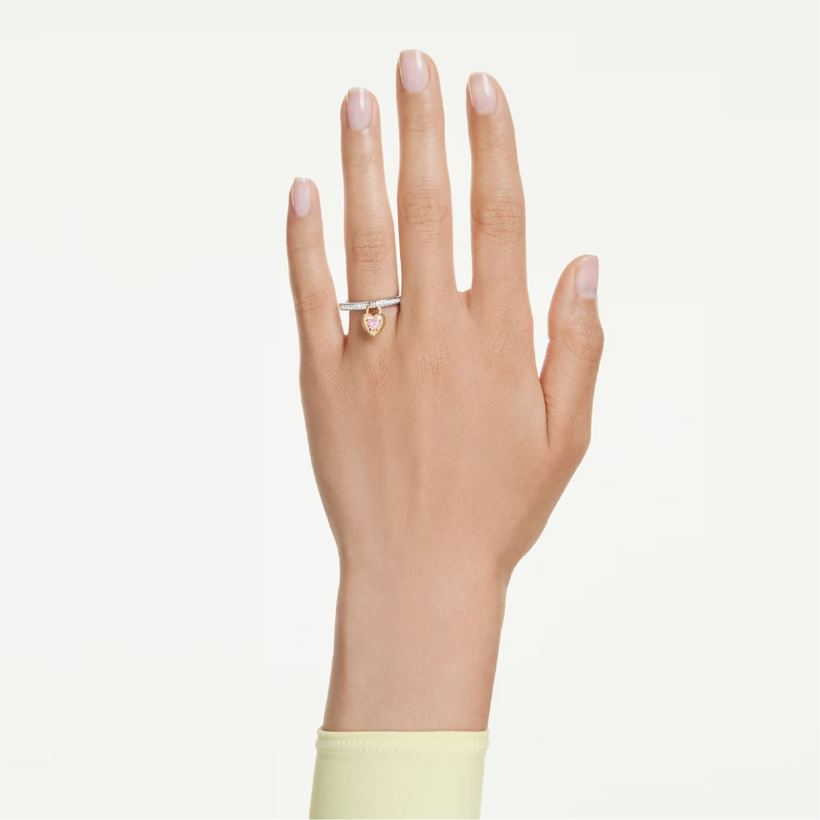 Anello Swarovski con cuore pendente dorato e zircone rosa 12