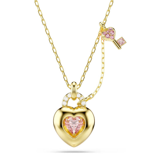 Collana Swarovski motivo cuore e chiave con cristalli rosa MISURA UNICA