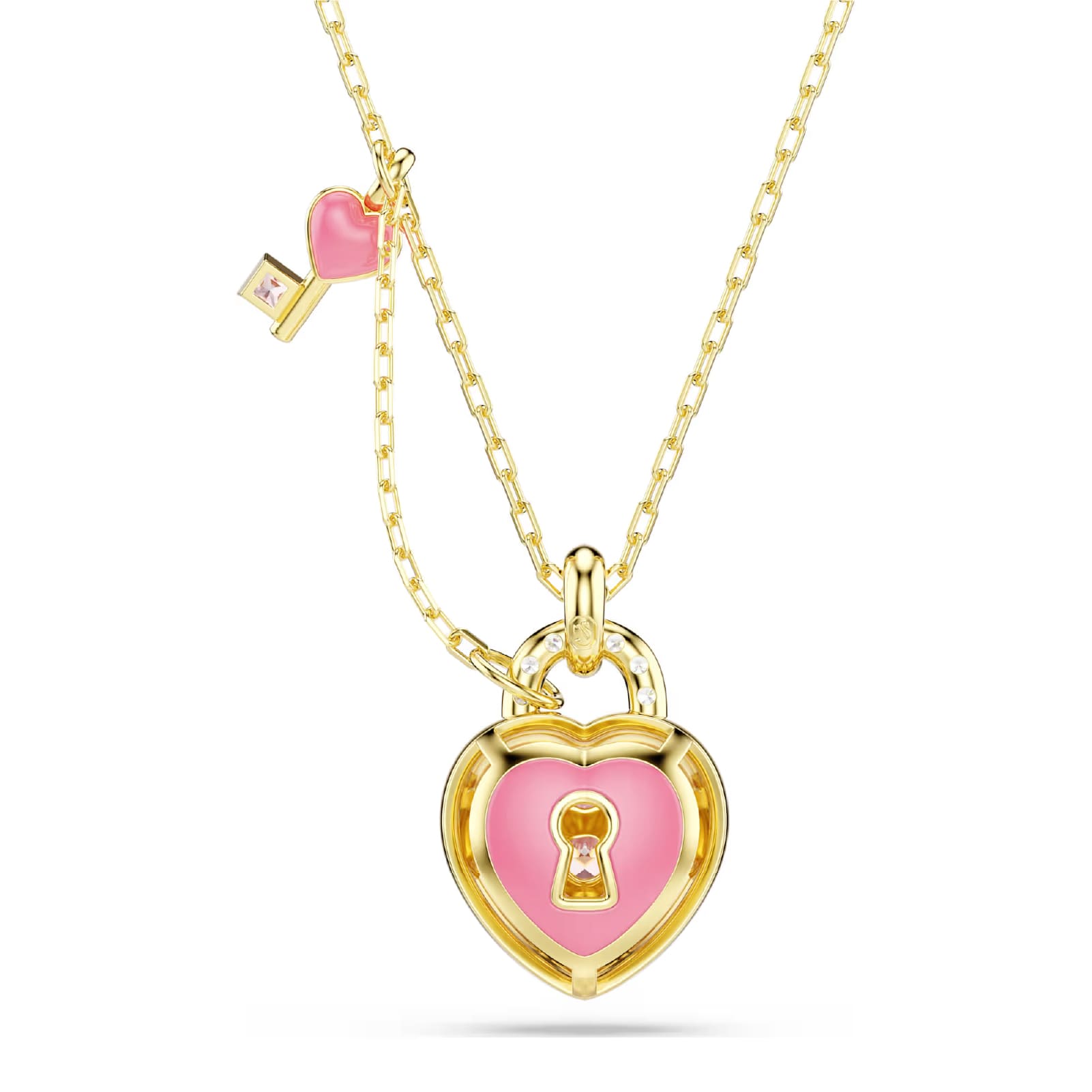 Collana Swarovski motivo cuore e chiave con cristalli rosa MISURA UNICA