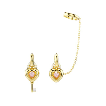 Orecchini con earcuff Swarovski dorati con cristallo rosa MISURA UNICA