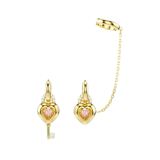 Orecchini con earcuff Swarovski dorati con cristallo rosa MISURA UNICA