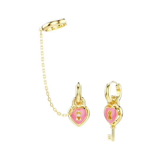 Orecchini con earcuff Swarovski dorati con cristallo rosa MISURA UNICA