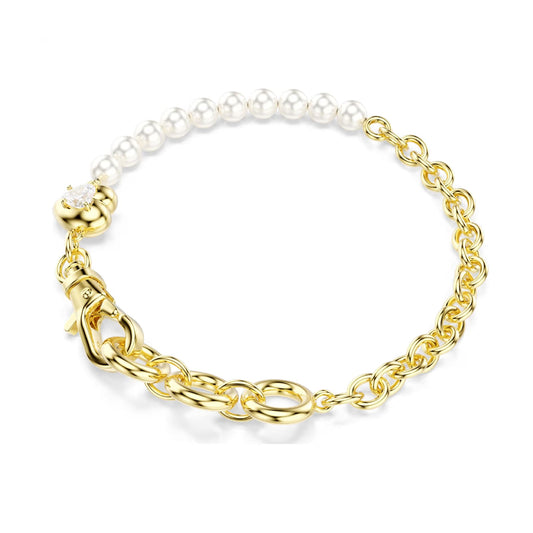 Bracciale Swarovski placcato oro con cuore e crystal pearls 19 cm