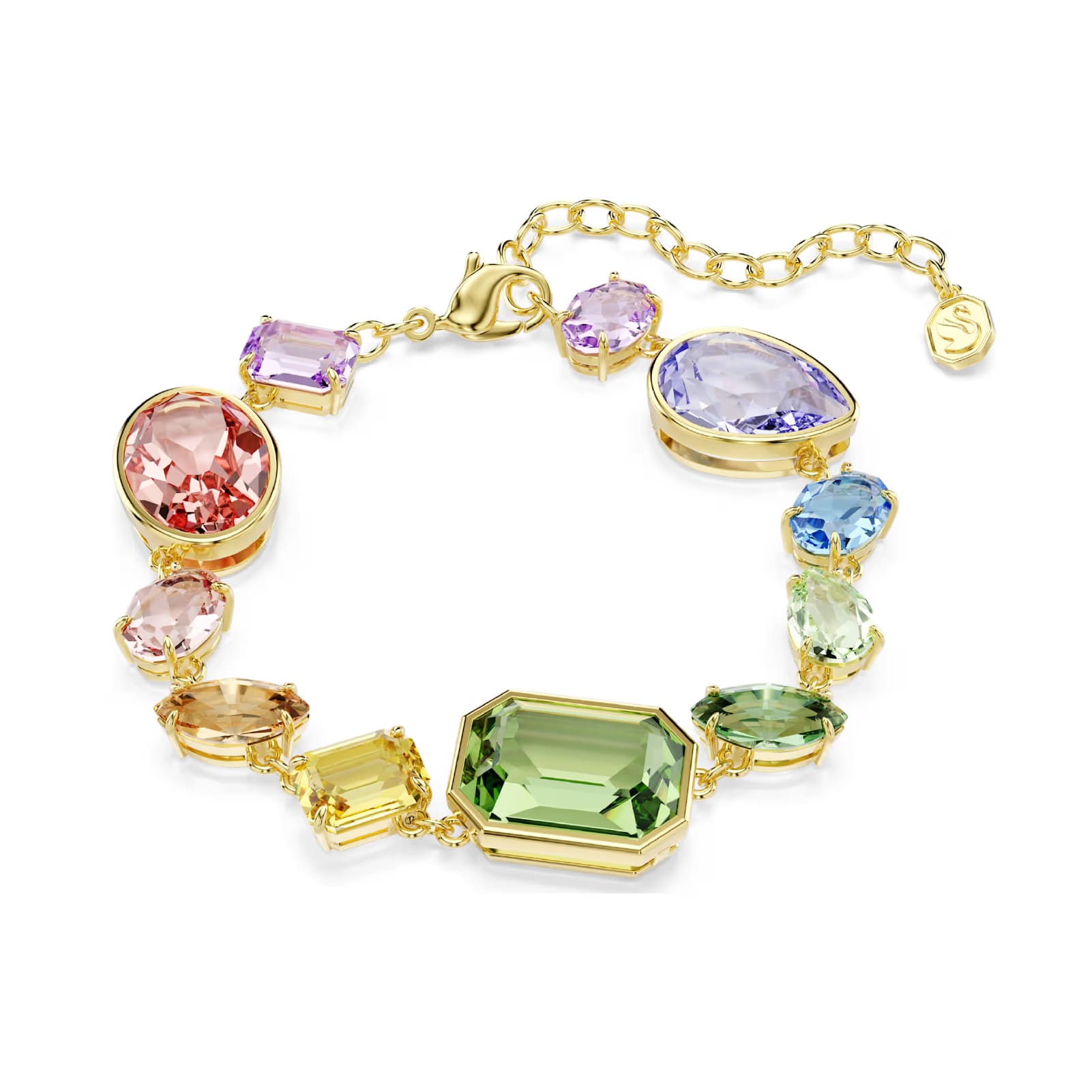 Bracciale Swarovski placcato oro con cristalli di forme diverse 20 cm