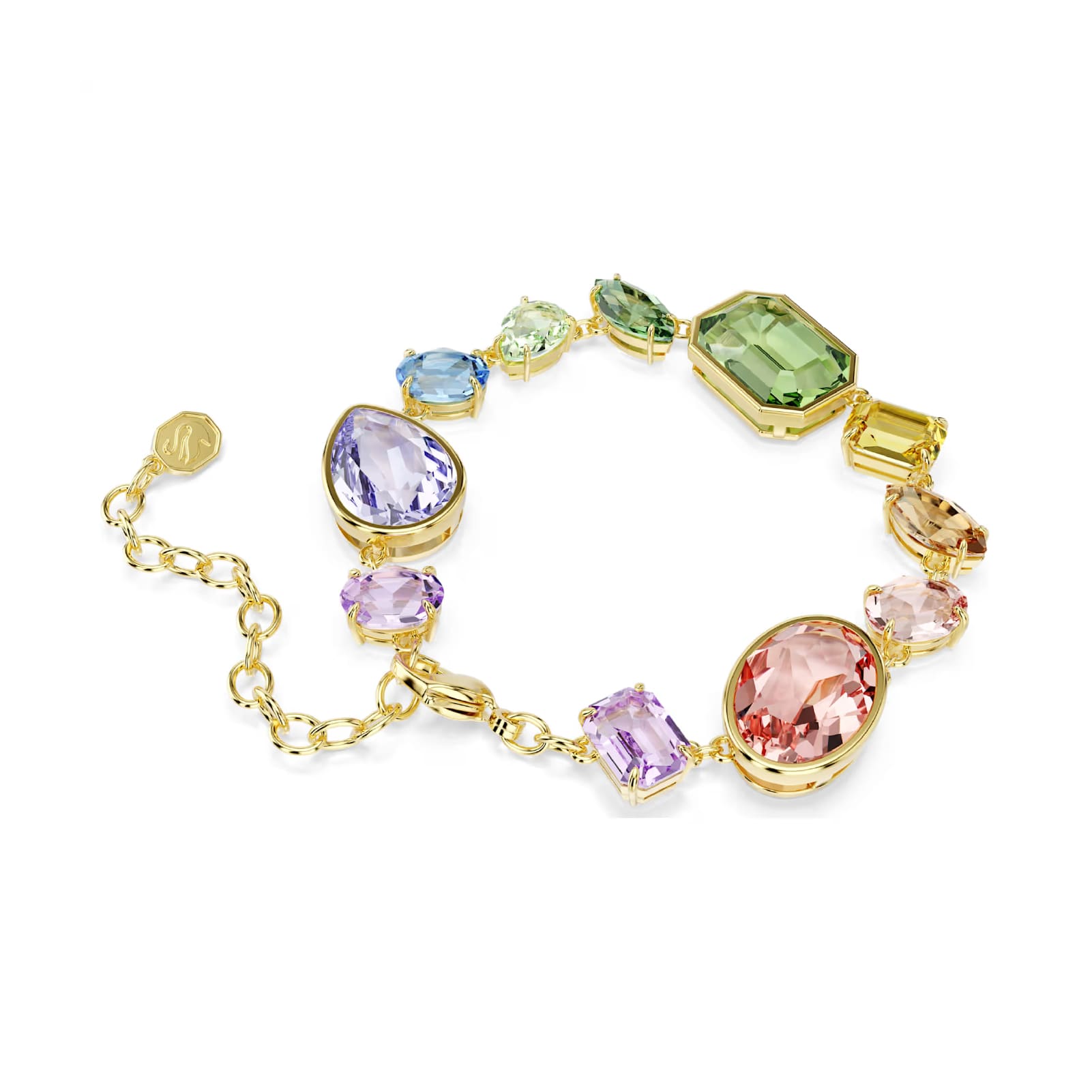 Bracciale Swarovski placcato oro con cristalli di forme diverse 20 cm