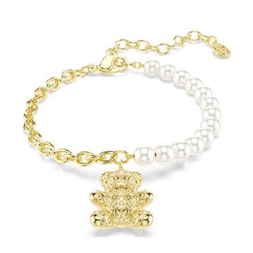 Bracciale Swarovski dorato con orsetto e crystal pearls 20 cm