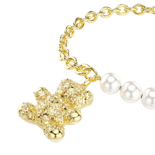 Bracciale Swarovski dorato con orsetto e crystal pearls 20 cm