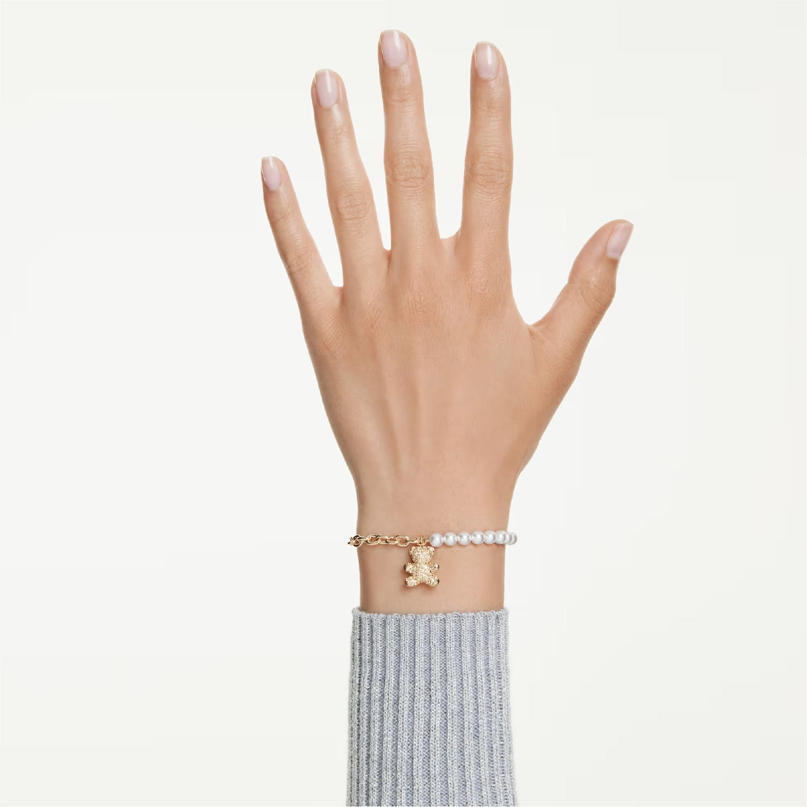 Bracciale Swarovski dorato con orsetto e crystal pearls 20 cm