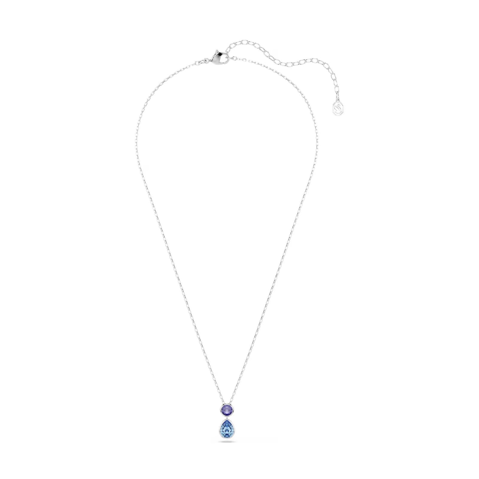 Collana Swarovski rodiata con cristalli pendenti blu e viola MISURA UNICA