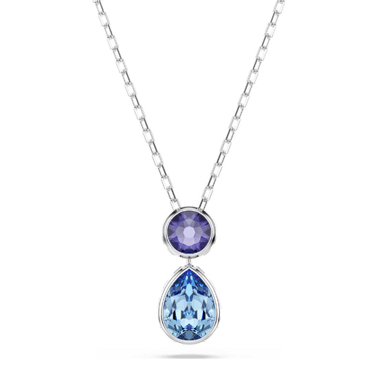 Collana Swarovski rodiata con cristalli pendenti blu e viola MISURA UNICA