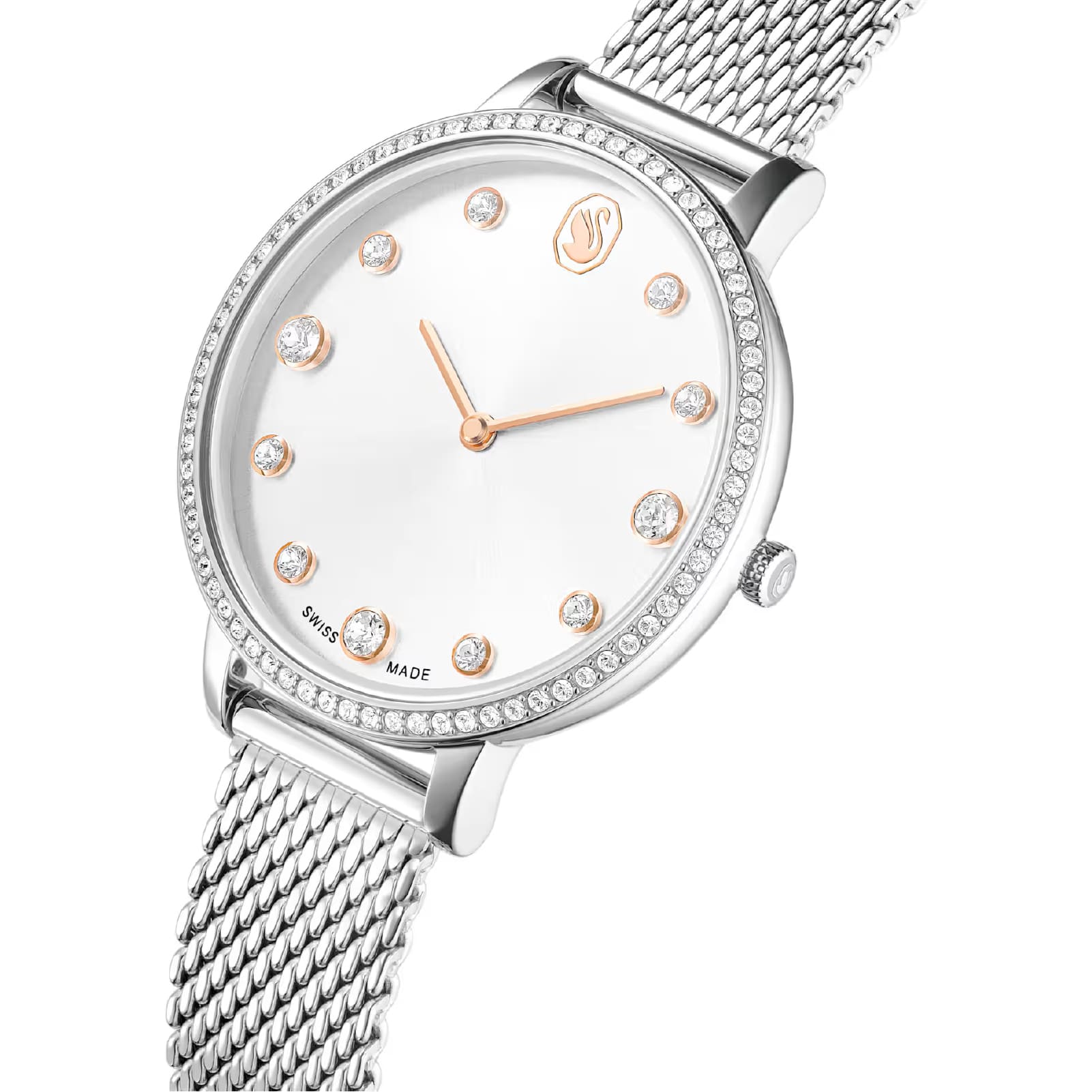 Orologio Swarovski Clarica placcato rodio e maglia milanese MISURA UNICA