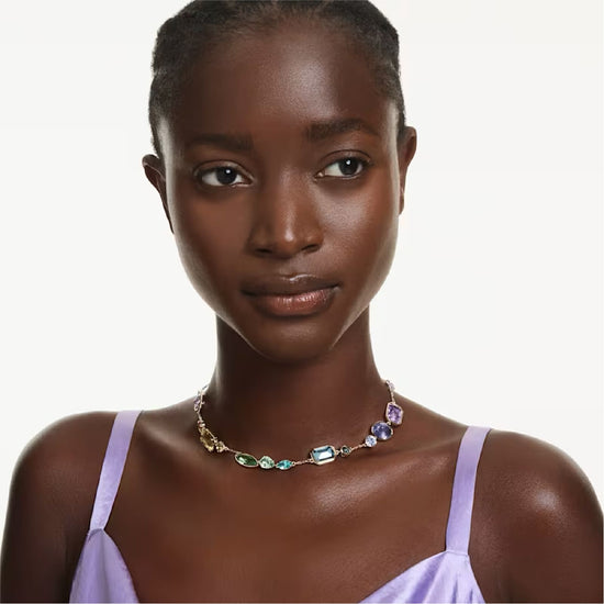 Collana girocollo Swarovski Gema dorata e cristalli colorati MISURA UNICA