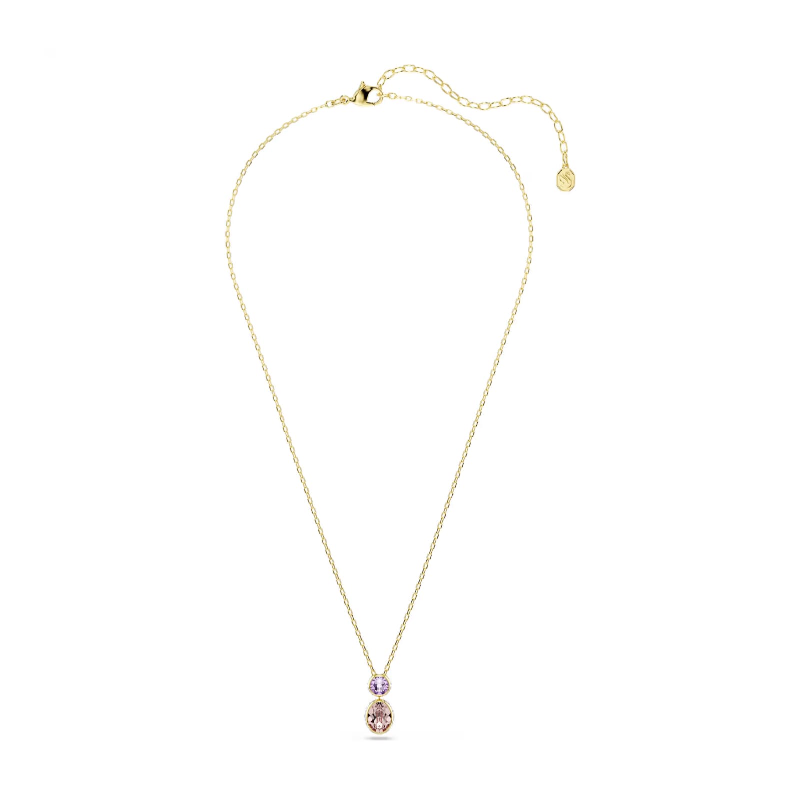 Collana girocollo Swarovski dorata con cristalli viola e rosa MISURA UNICA