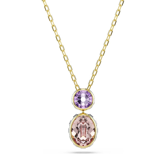 Collana girocollo Swarovski dorata con cristalli viola e rosa MISURA UNICA