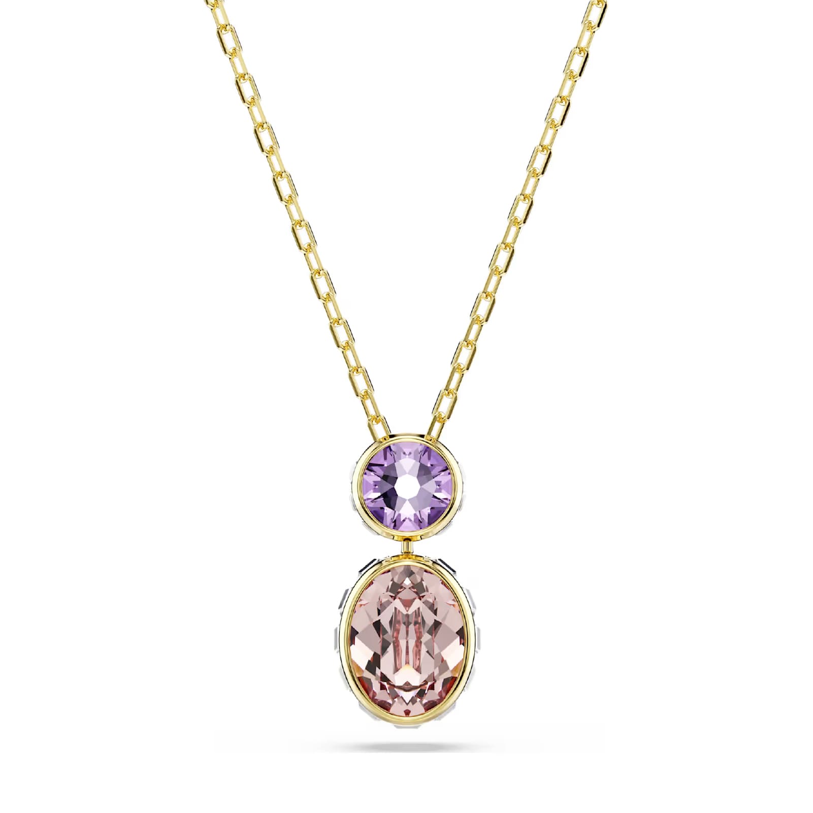 Collana girocollo Swarovski dorata con cristalli viola e rosa MISURA UNICA