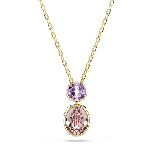 Collana girocollo Swarovski dorata con cristalli viola e rosa MISURA UNICA