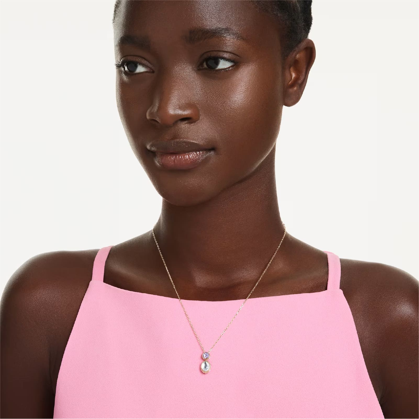 Collana girocollo Swarovski dorata con cristalli viola e rosa MISURA UNICA