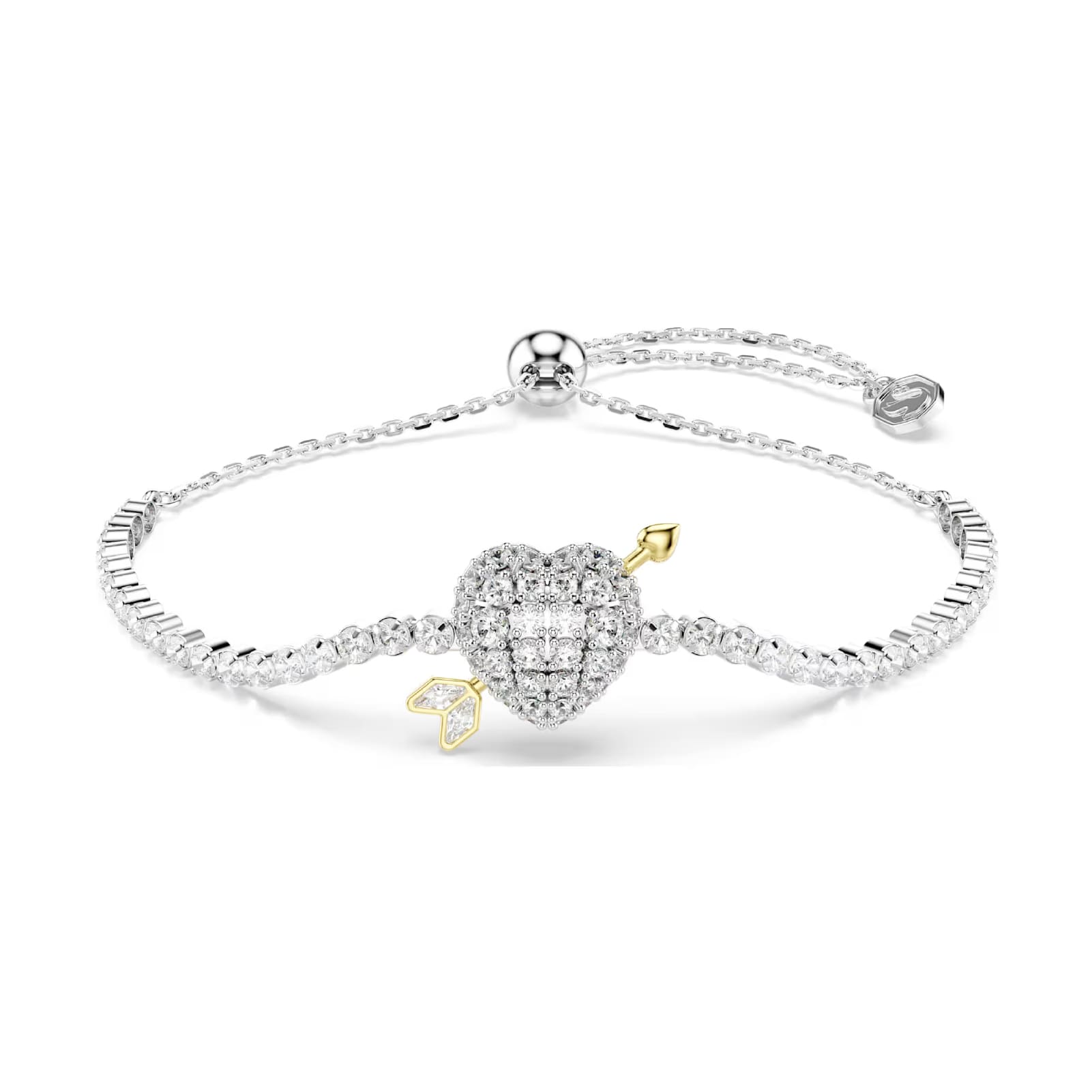 Bracciale Swarovski Idyllia rodiato con cuore e freccia 24 cm