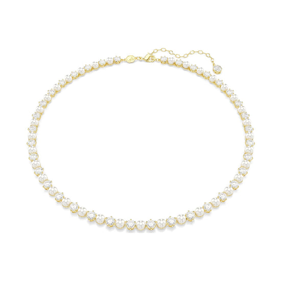 Collana tennis Swarovski dorata con cristalli e perle alternate MISURA UNICA