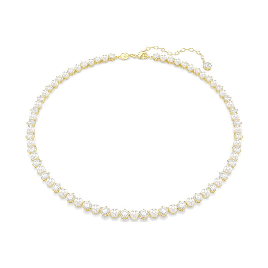 Collana tennis Swarovski dorata con cristalli e perle alternate MISURA UNICA