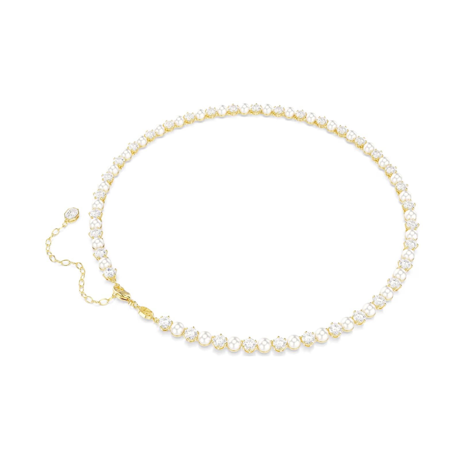 Collana tennis Swarovski dorata con cristalli e perle alternate MISURA UNICA