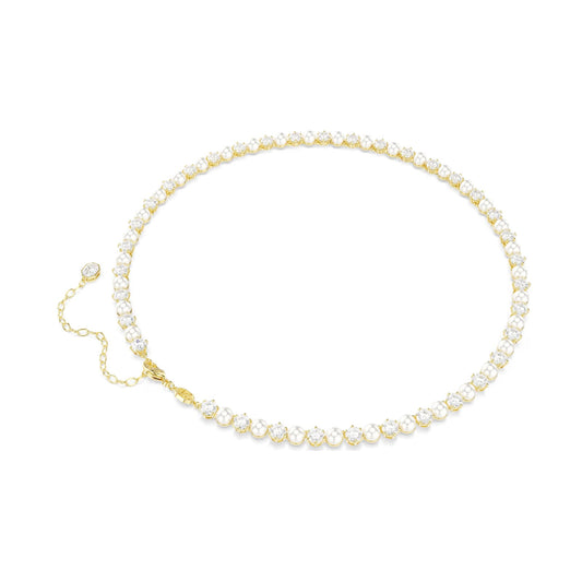 Collana tennis Swarovski dorata con cristalli e perle alternate MISURA UNICA