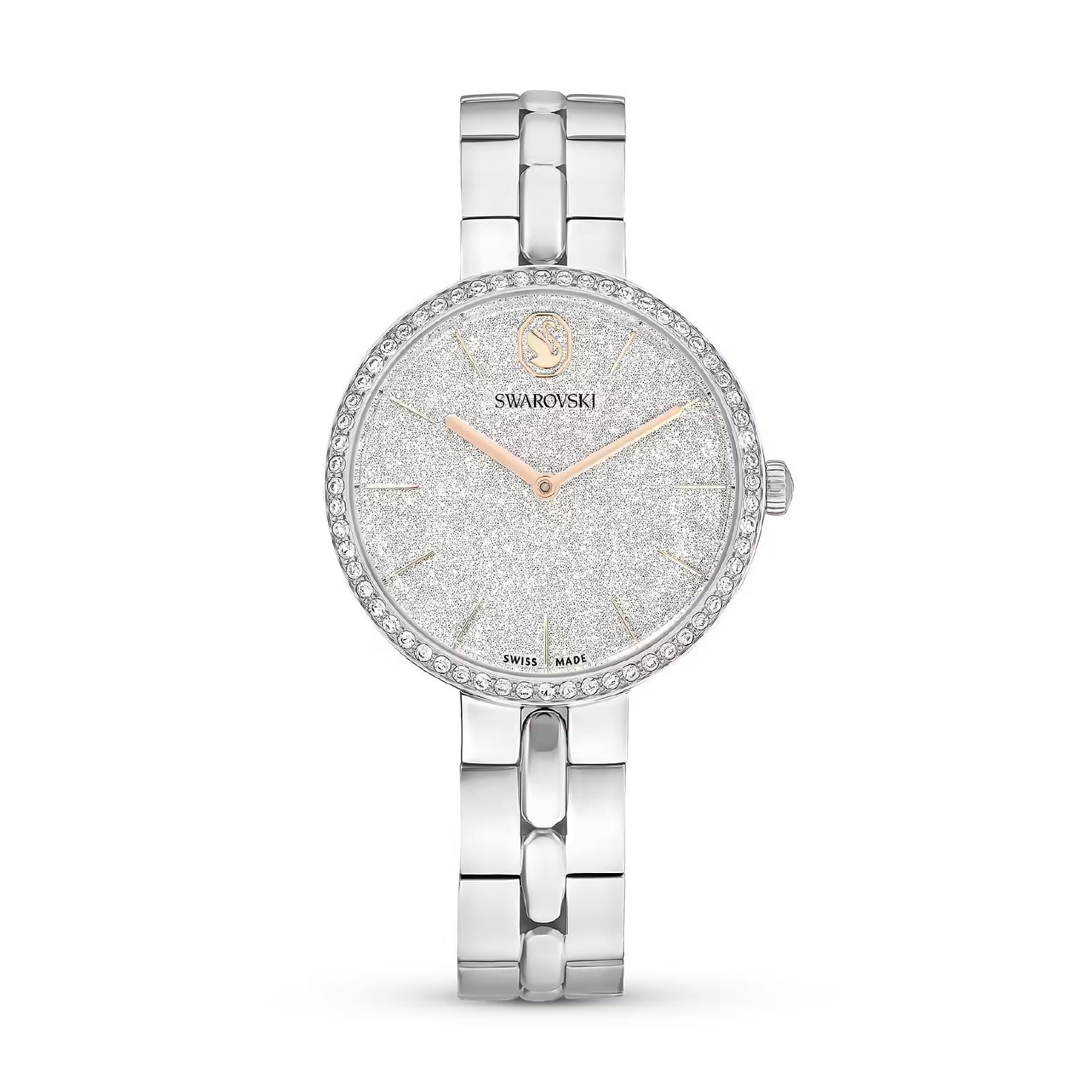 Orologio Swarovski rodiato con pavè di cristalli sul quadrante MISURA UNICA