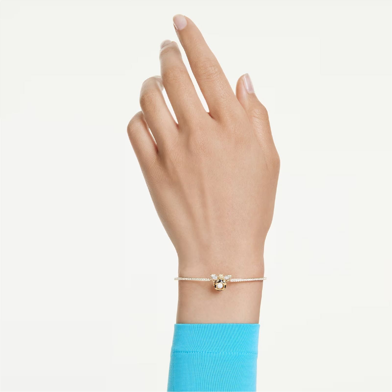 Bracciale rigido Swarovski Idyllia dorato con cristalli e ape 15,5 cm