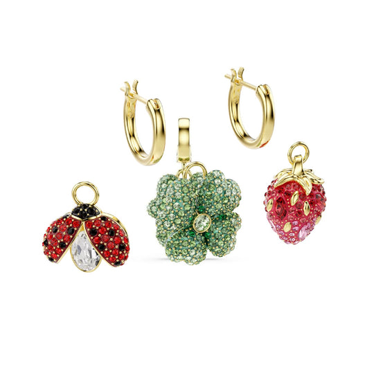 Set orecchini Swarovski con fragola, quadrifoglio e coccinella MISURA UNICA