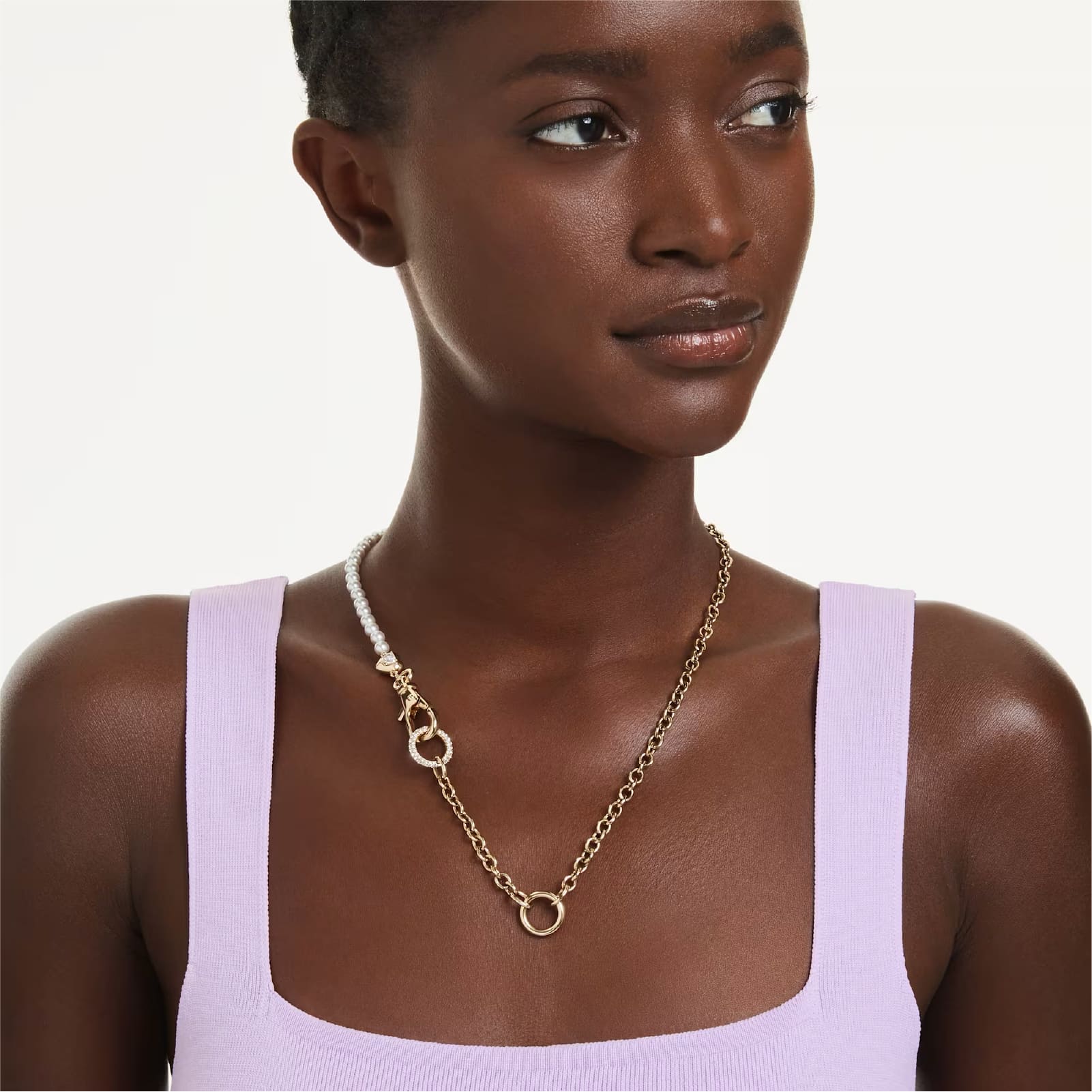 Collana Swarovski placcato oro con cuore e crystal pearls MISURA UNICA