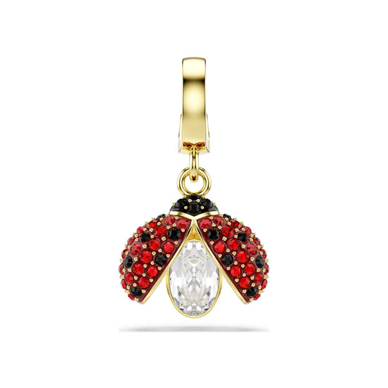 Charm Swarovski coccinella dorato con cristalli rossi e neri MISURA UNICA