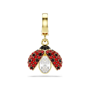 Charm Swarovski coccinella dorato con cristalli rossi e neri MISURA UNICA