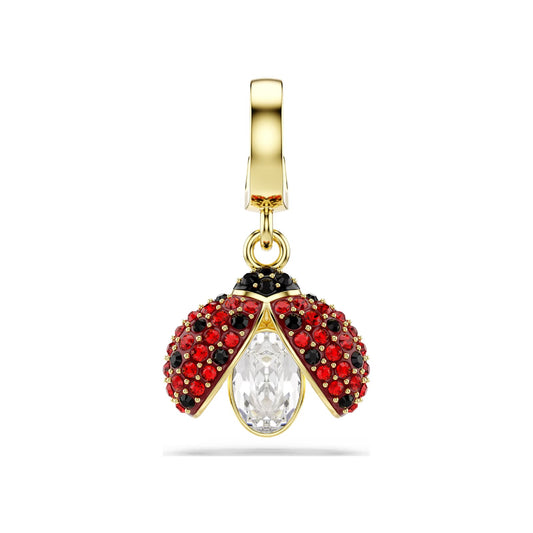 Charm Swarovski coccinella dorato con cristalli rossi e neri MISURA UNICA