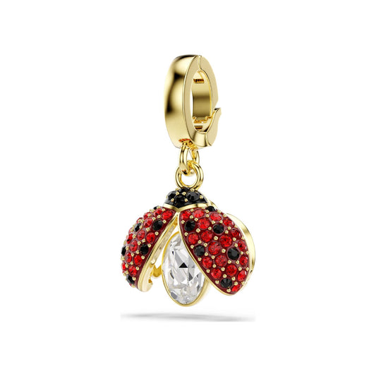 Charm Swarovski coccinella dorato con cristalli rossi e neri MISURA UNICA