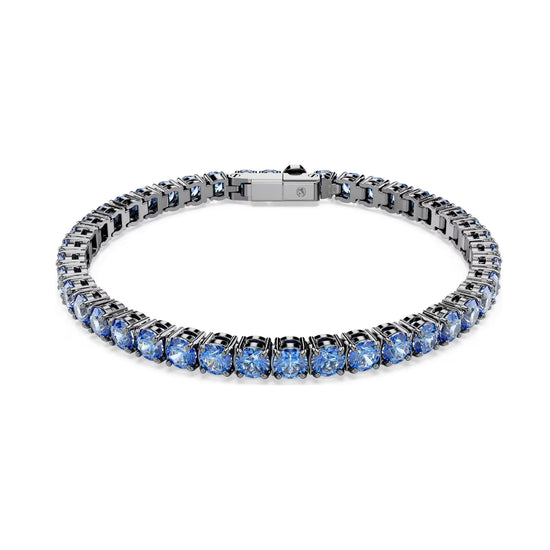 Bracciale tennis Swarovski placcato rutenio e zirconi blu 16,5 cm