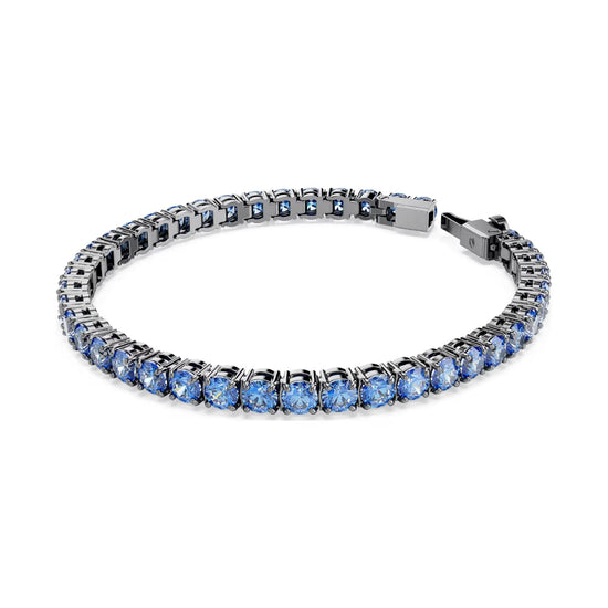 Bracciale tennis Swarovski placcato rutenio e zirconi blu 16,5 cm
