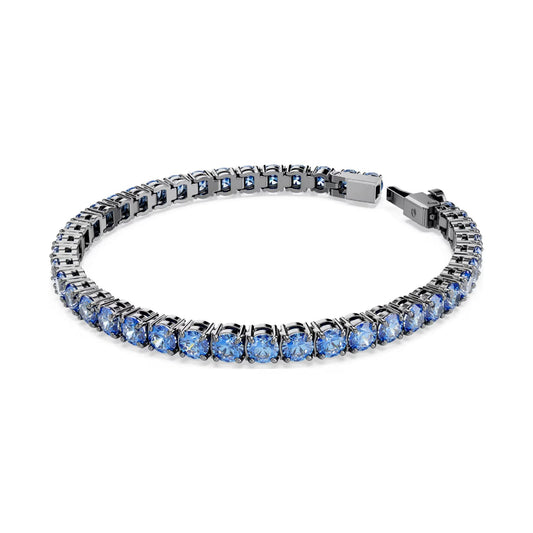 Bracciale tennis Swarovski placcato rutenio e zirconi blu 16,5 cm