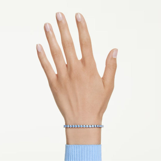 Bracciale tennis Swarovski placcato rutenio e zirconi blu 16,5 cm