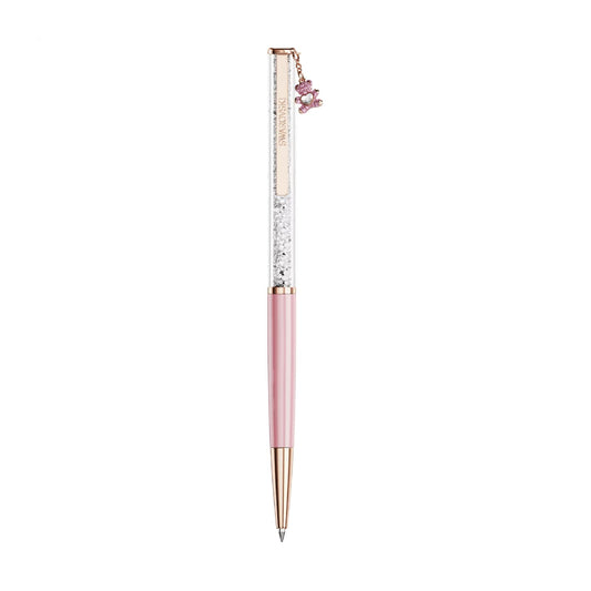 Penna sfera Swarovski Crystalline fusto rosa e charm orsetto MISURA UNICA