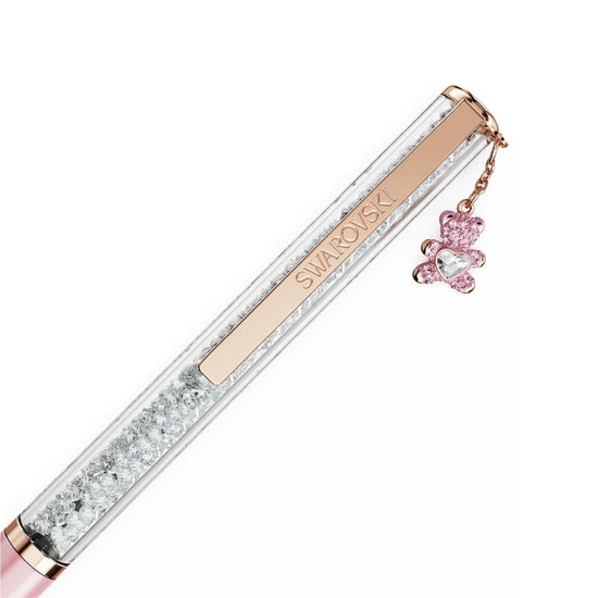 Penna sfera Swarovski Crystalline fusto rosa e charm orsetto MISURA UNICA
