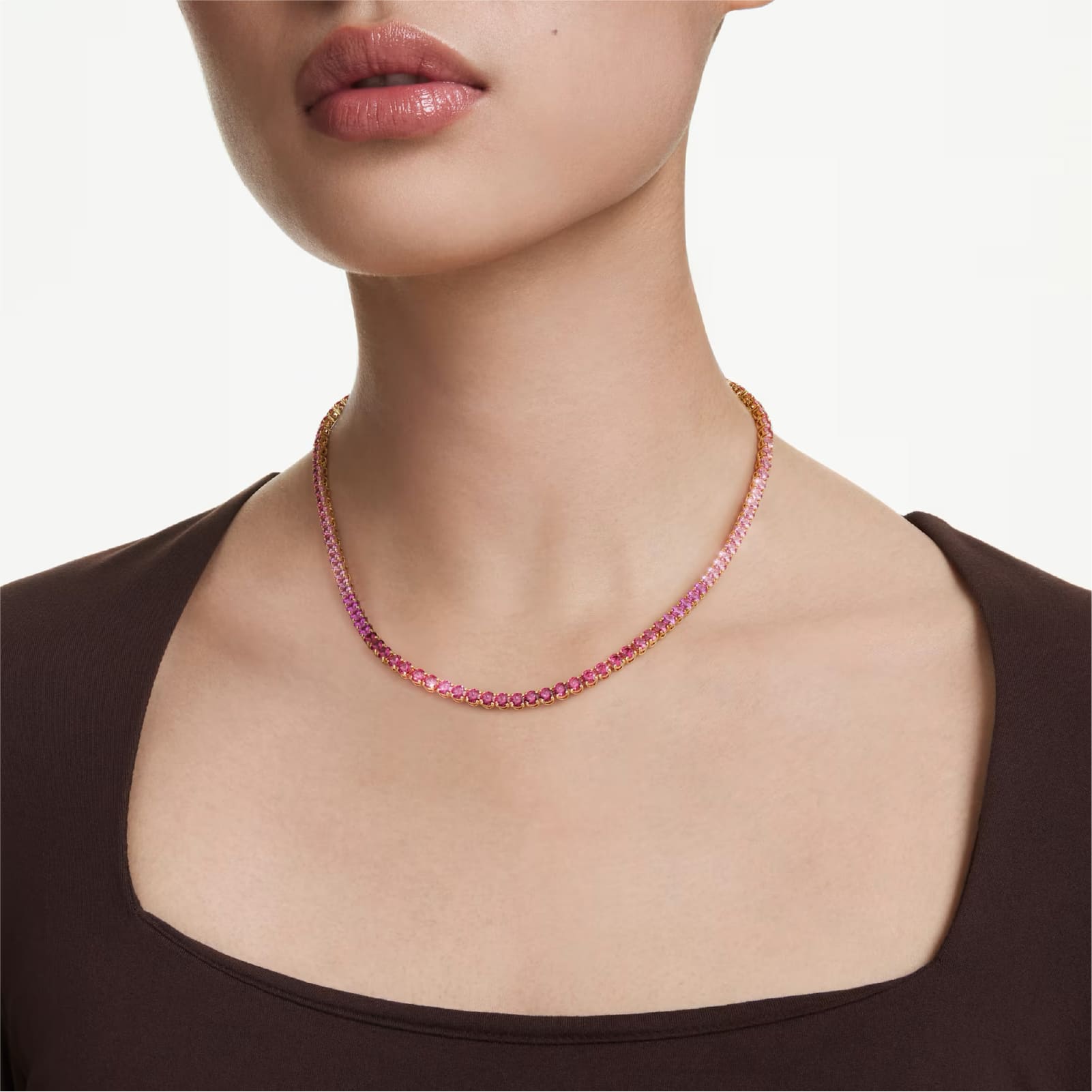 Collana tennis Swarovski Matrix placcata oro con cristalli rosa MISURA UNICA