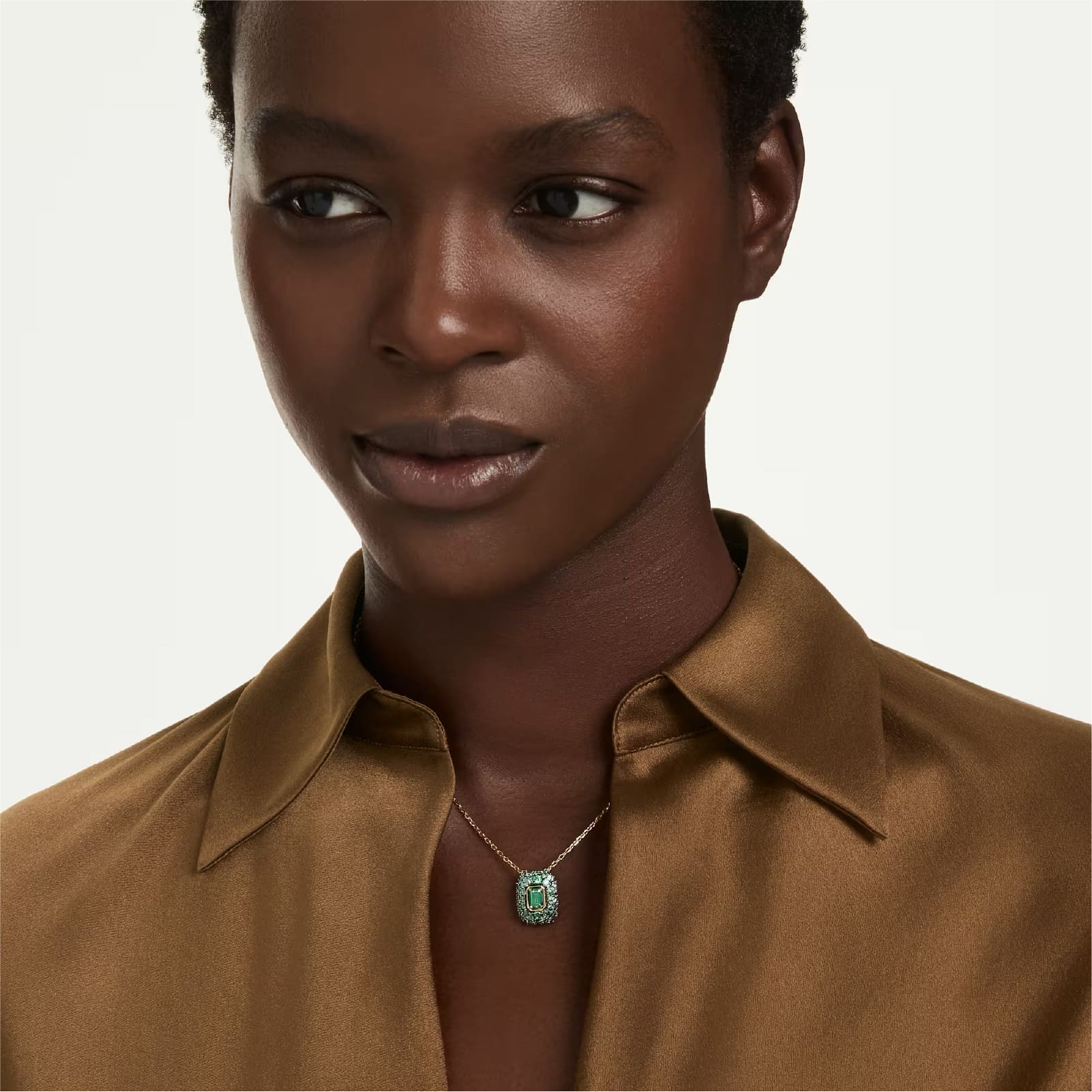 Collana catena Swarovski Sublima lega oro cristalli verde MISURA UNICA