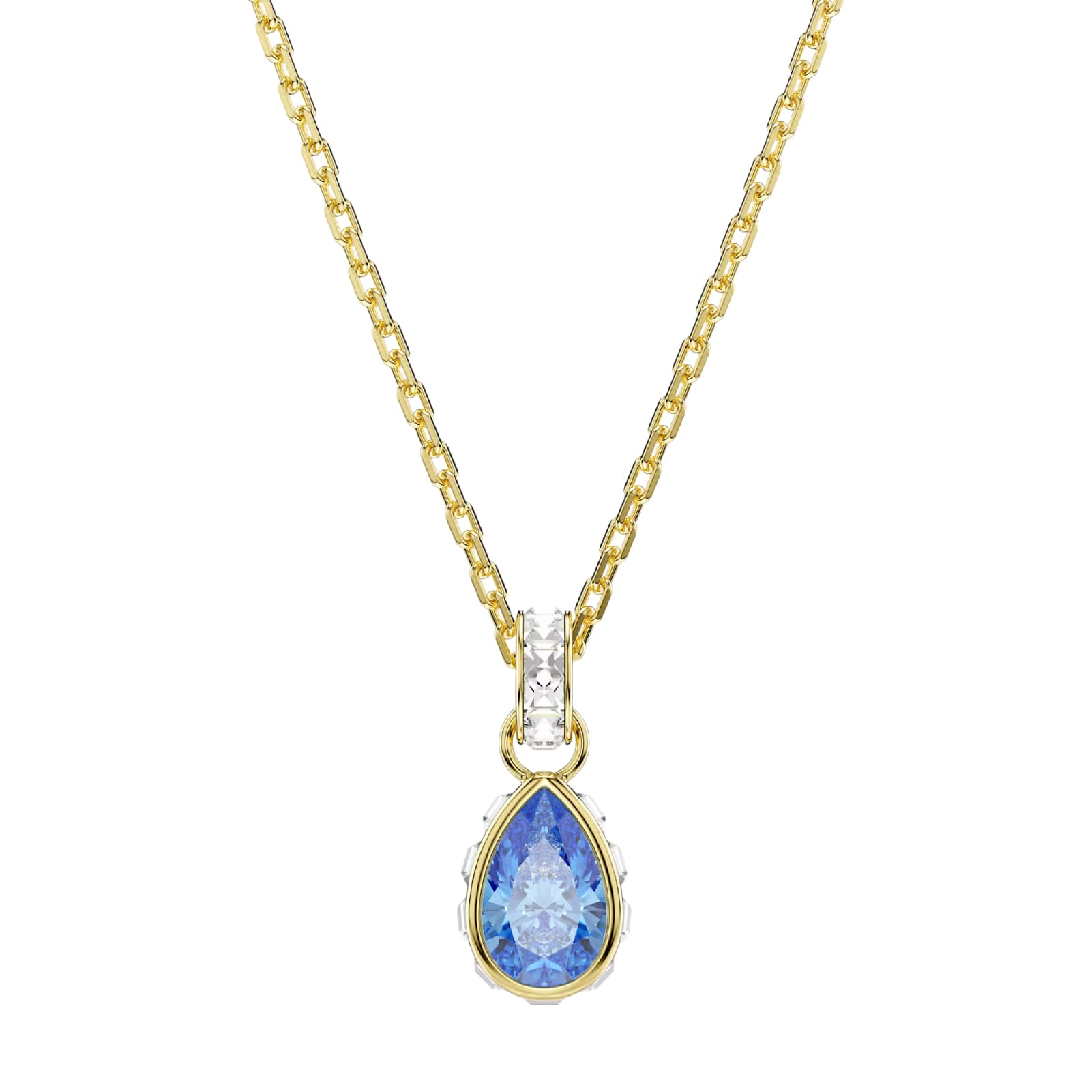 Collana pendente Swarovski Chroma lega oro e goccia azzurra MISURA UNICA