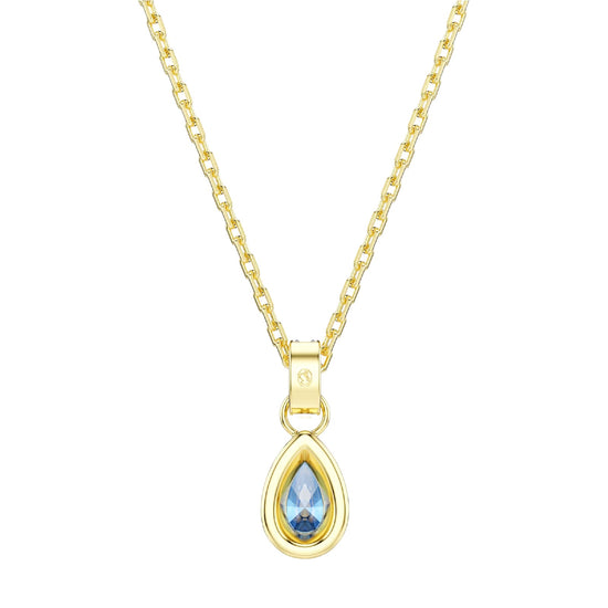 Collana pendente Swarovski Chroma lega oro e goccia azzurra MISURA UNICA